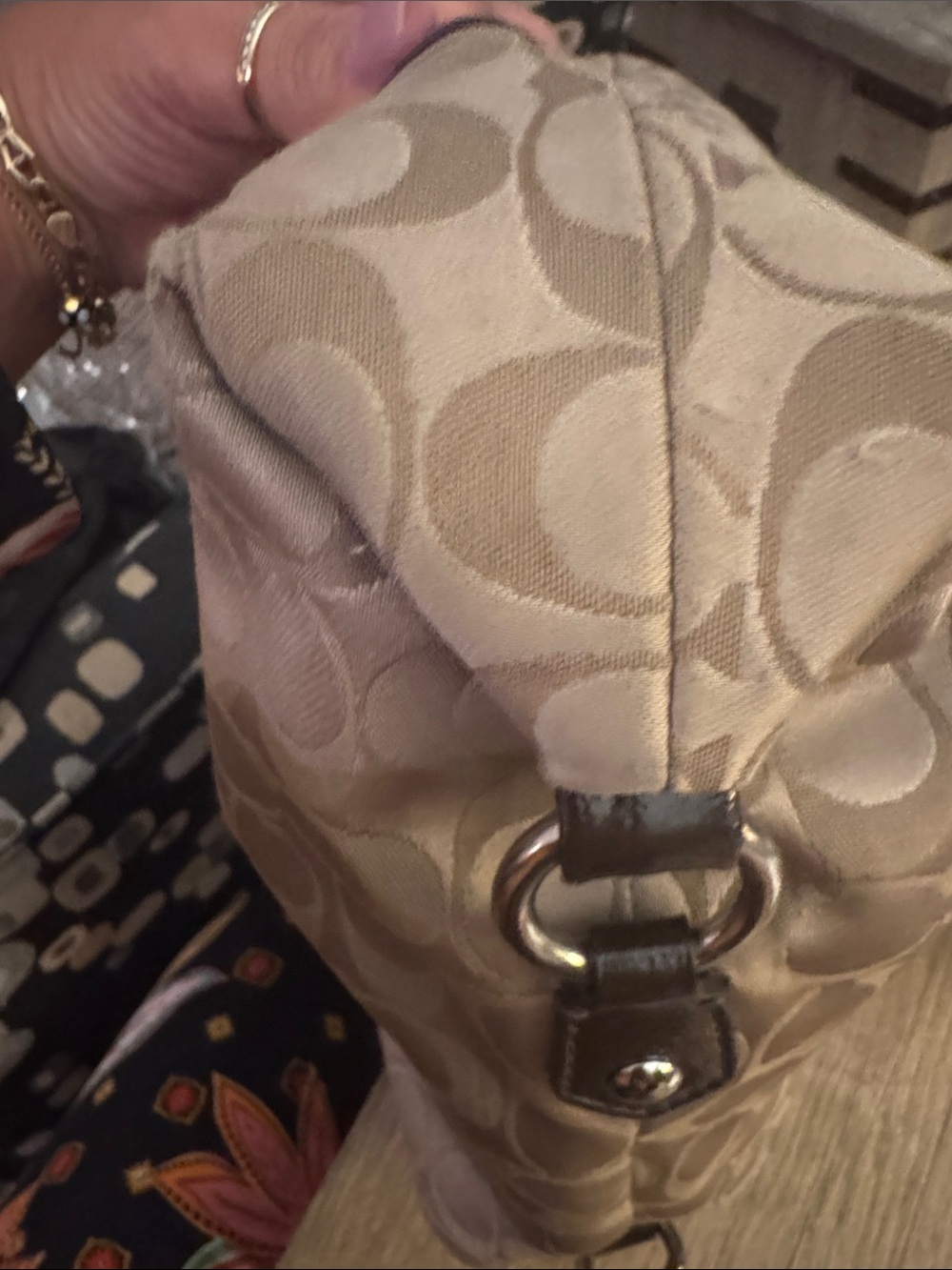 Coach Signature Logo Tote with Dark Brown Leather Trim Good Preloved Condition - Picture 8 of 8